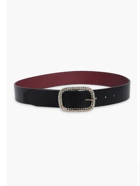 Steve Madden Black/Burgandy Reversible Belt with Rhinestone Oval Buckle